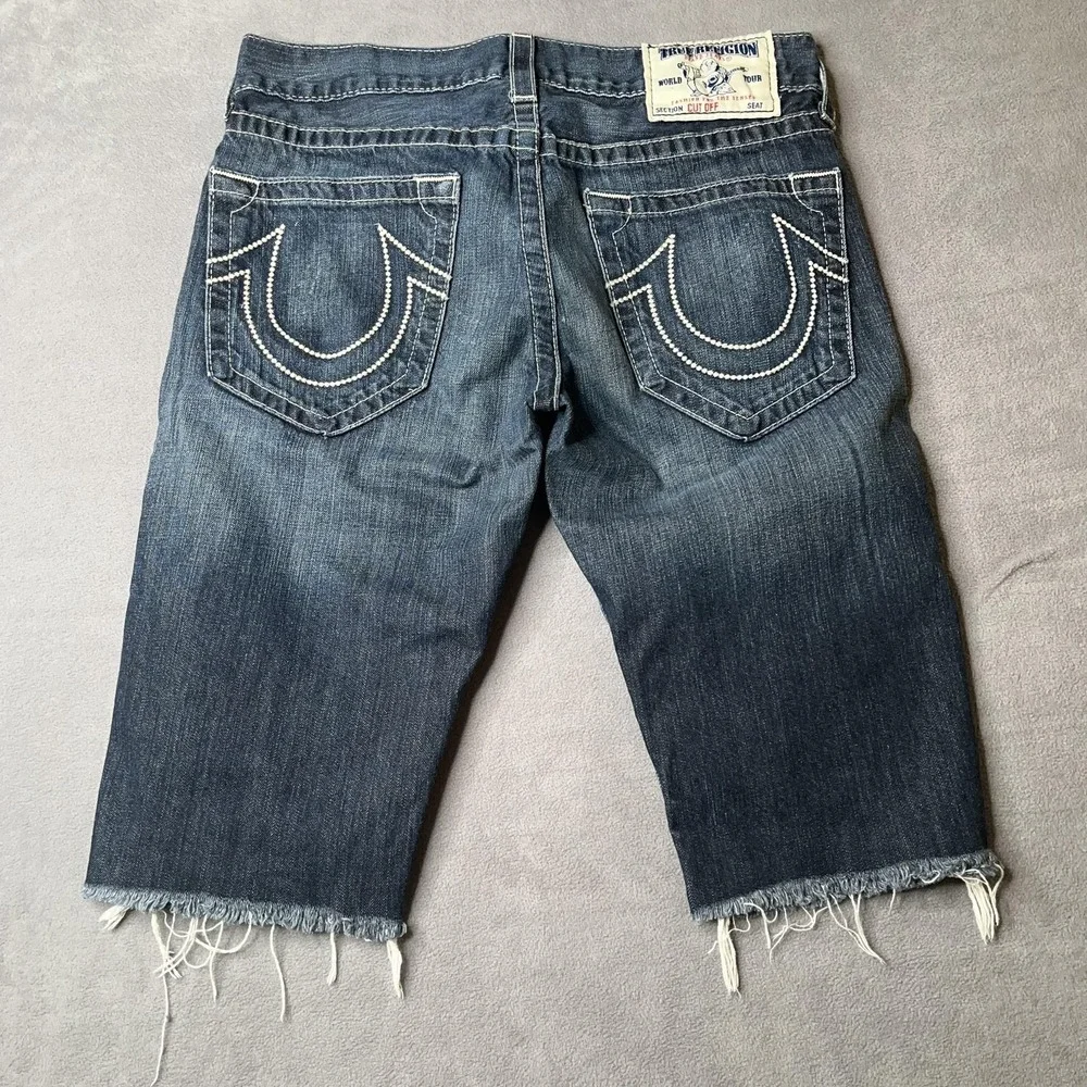 True Religion Denim Shorts Mens‎ 30 Blue Good Big T Stitching Cut Off Raw Hem